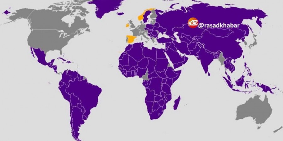 Фиолетовый цвет: страны, признавшие Палестину